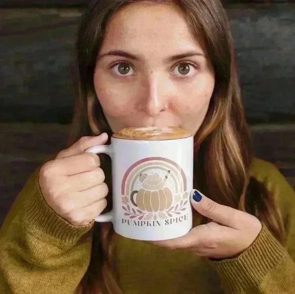 Pumpkin spice rainbow mug 11oz with Bamboo Lids and Stainless Steel spoon